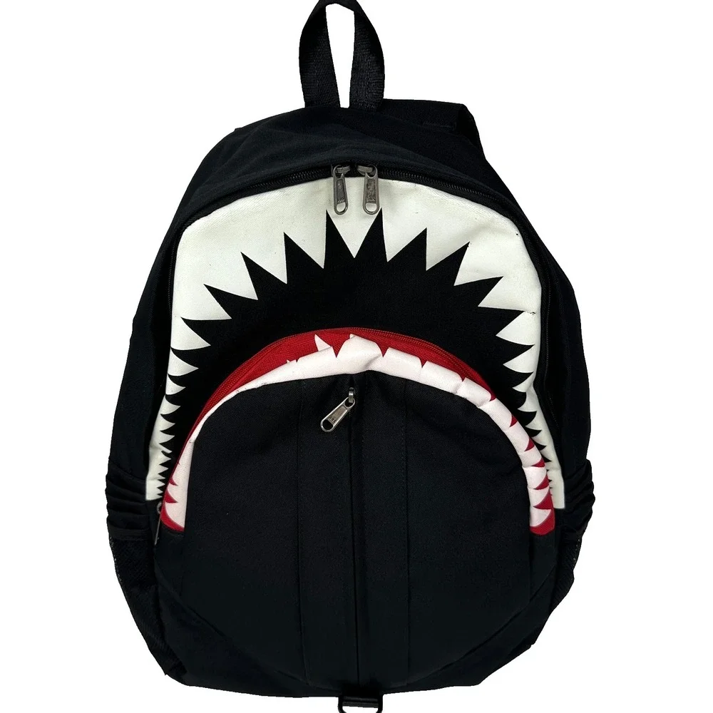 Shark Mouth Backpack Teeth Print Black‎ Red USB Charging Laptop Bag